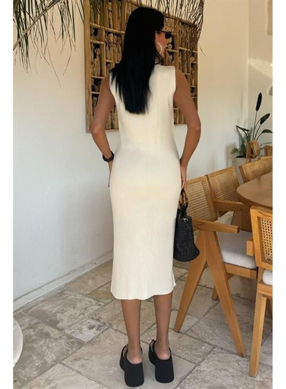 Önü Düğmeli Fitilli Kolsuz Elbise 2832