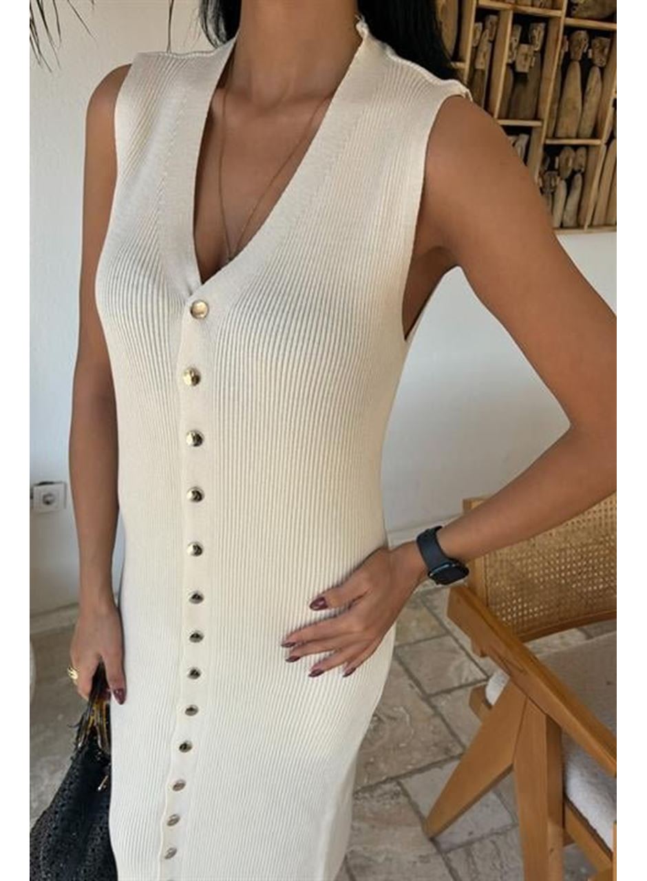 Önü Düğmeli Fitilli Kolsuz Elbise 2832