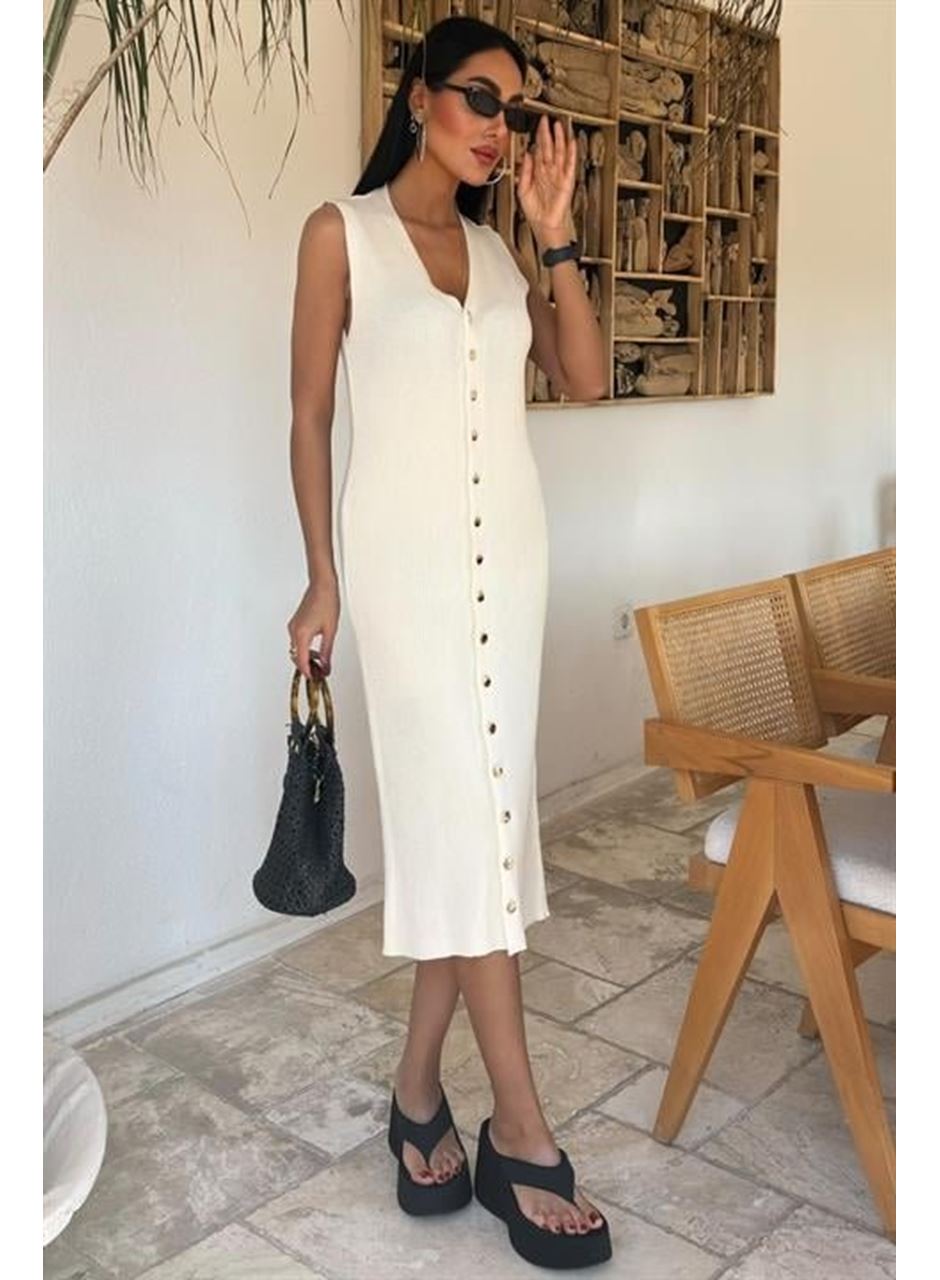 Önü Düğmeli Fitilli Kolsuz Elbise 2832