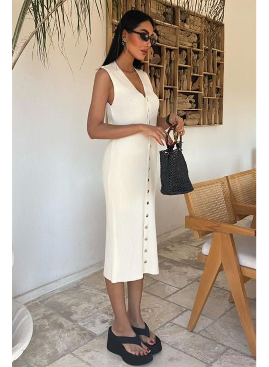 Önü Düğmeli Fitilli Kolsuz Elbise 2832