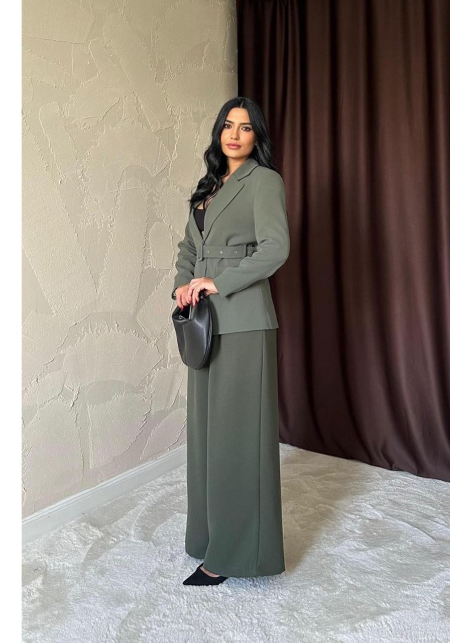 Haki Cep Kapaklı Ve Kemerli Ceket