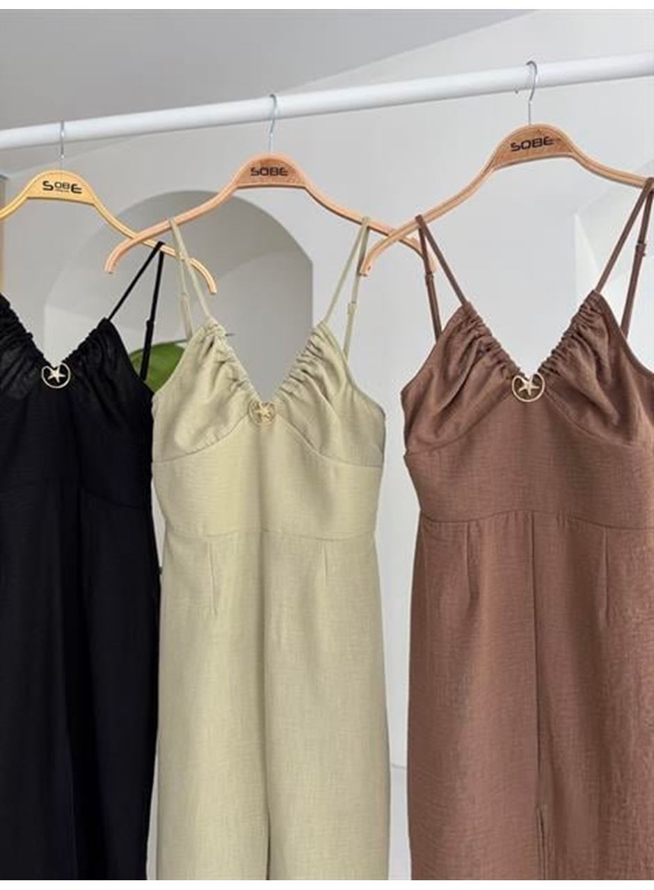 Göğsü Aksesuarlı Önü Yırtmaçlı Elbise 2899