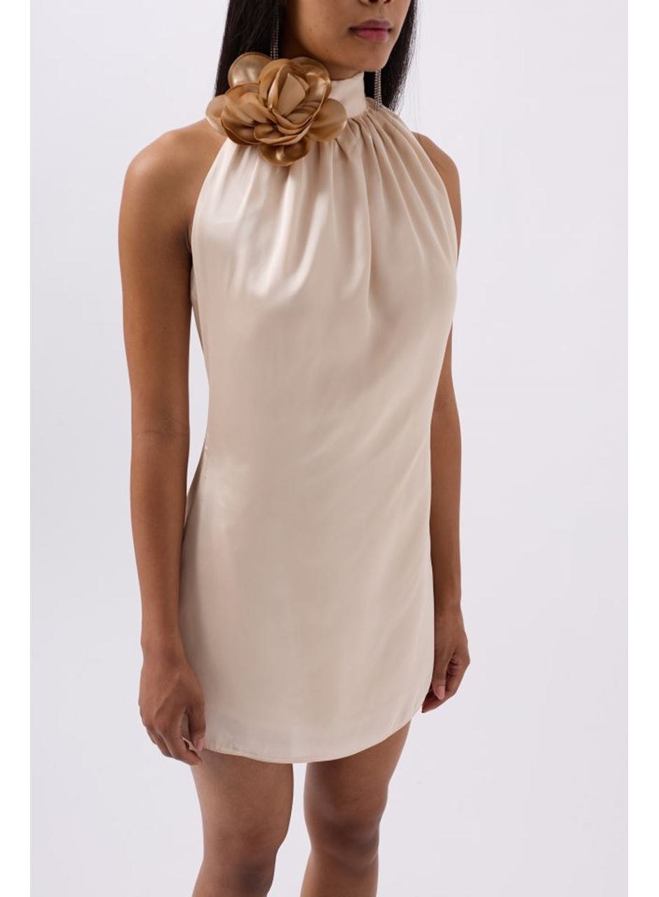 Gül Detay Mini Saten Elbise