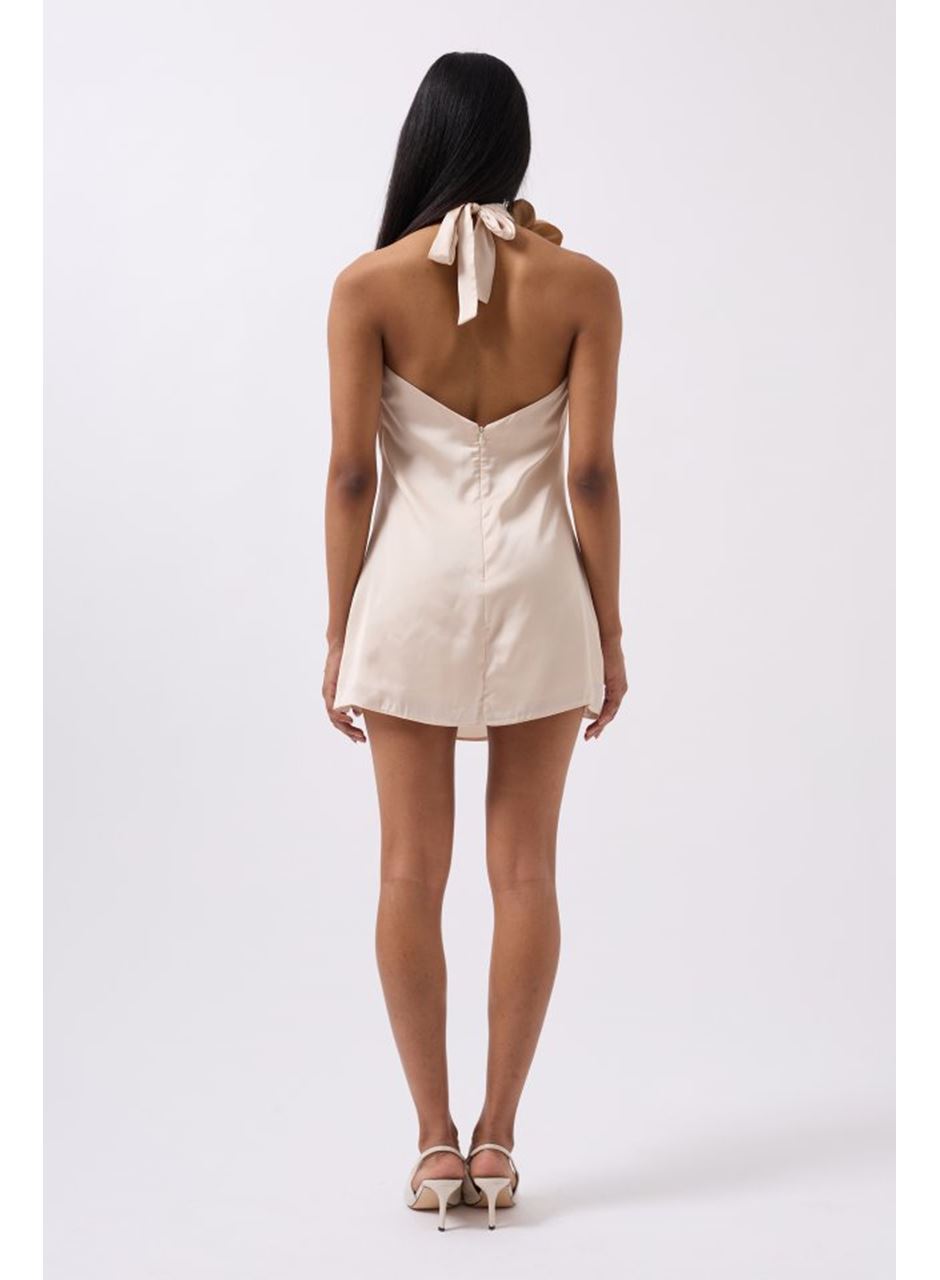 Gül Detay Mini Saten Elbise