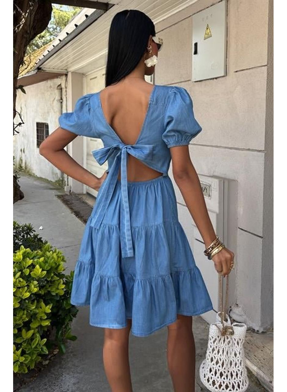 Kare Yakalı Ve Gipe Detaylı Tensel Elbise 2883