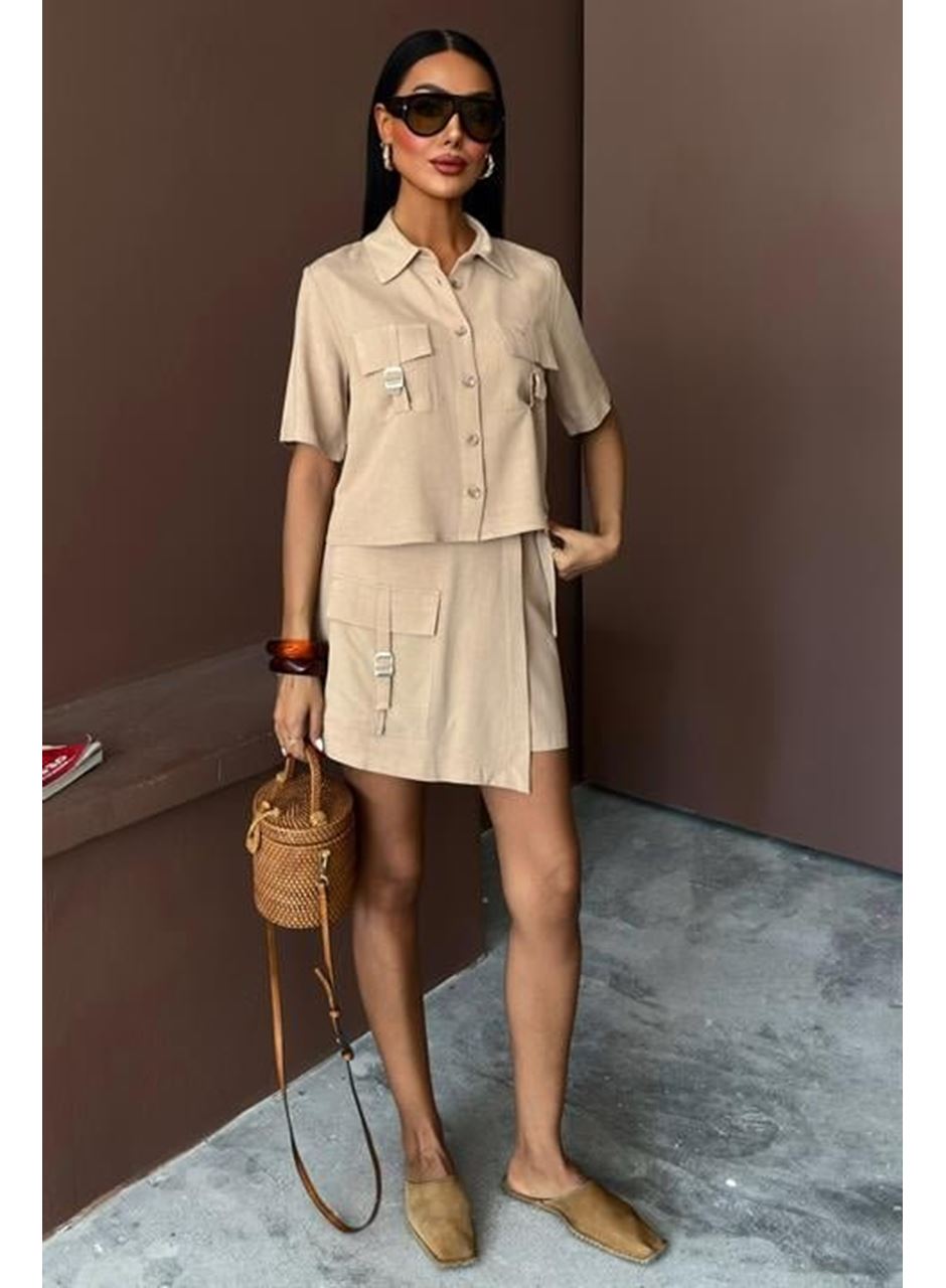 Gömlek Şort Etek Viscon Keten Takım 10162
