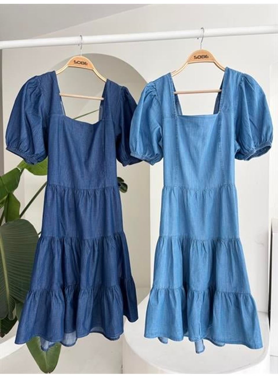 Kare Yakalı Ve Gipe Detaylı Tensel Elbise 2883