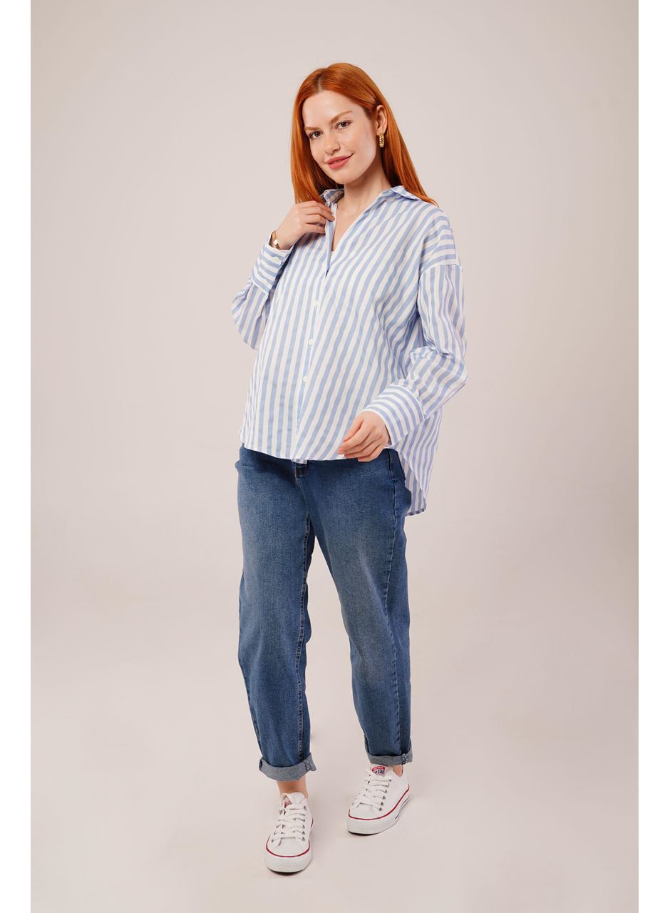 Çizgili Rahat Kesim Mavi Gömlek