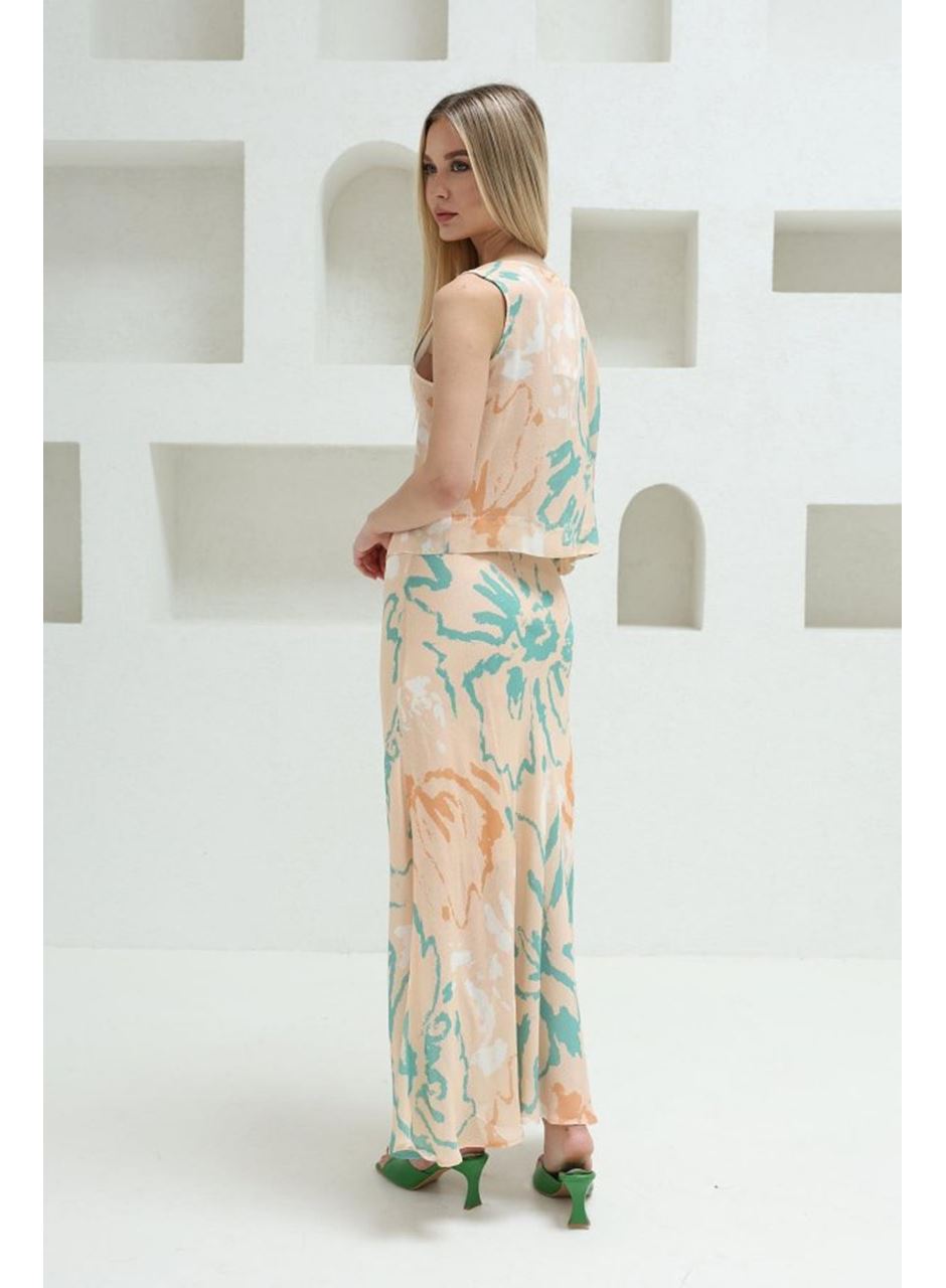 Bağcıklı Bluzlu Etek Takım - Pudra