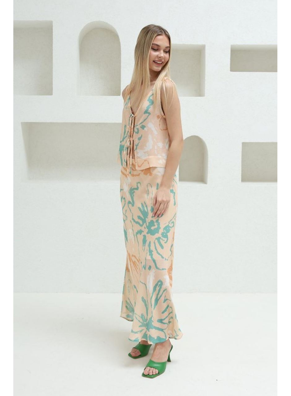 Bağcıklı Bluzlu Etek Takım - Pudra