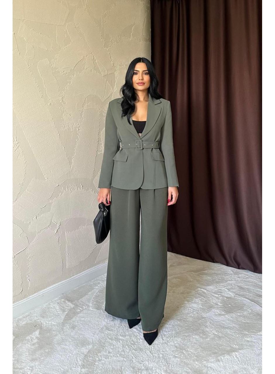 Haki Cep Kapaklı Ve Kemerli Ceket