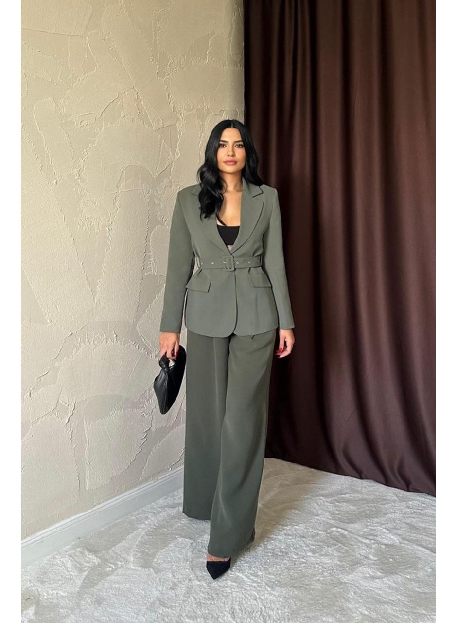 Haki Cep Kapaklı Ve Kemerli Ceket