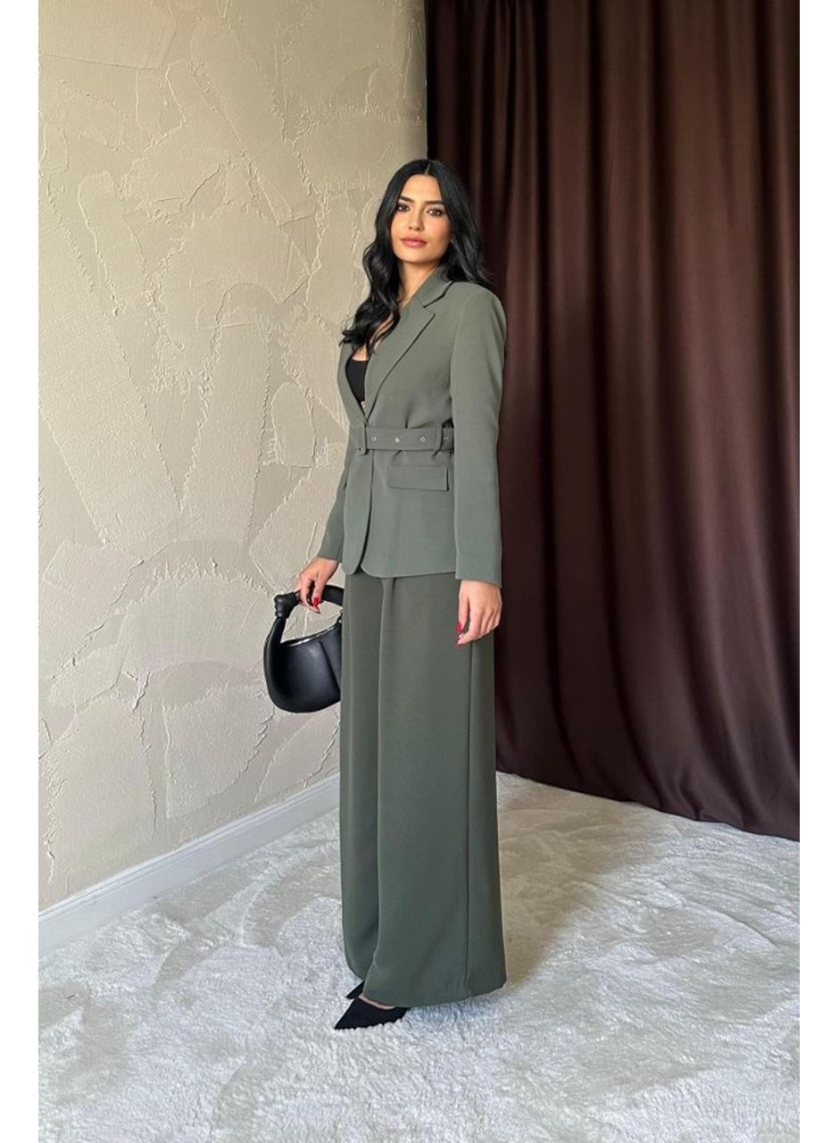 Haki Cep Kapaklı Ve Kemerli Ceket