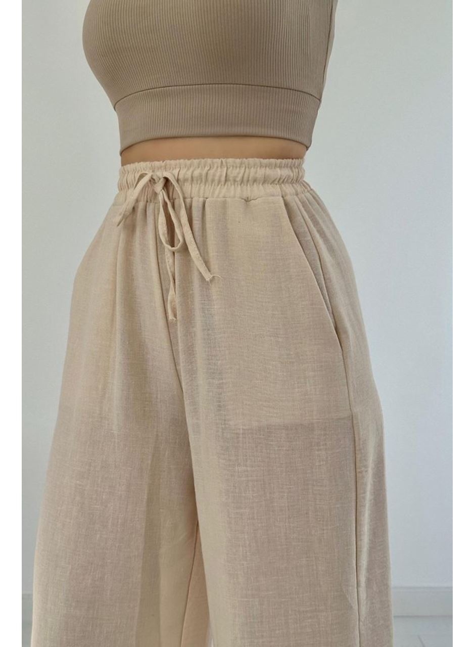 Bej Keten Pantolon