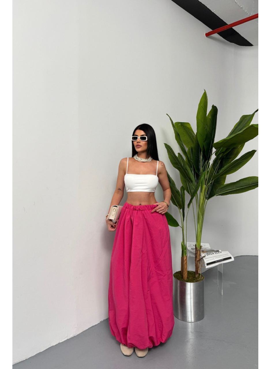 BEL LASTİKLİ BALON ETEK ŞANEL BOY SOFT KUMAŞ - Fuşya