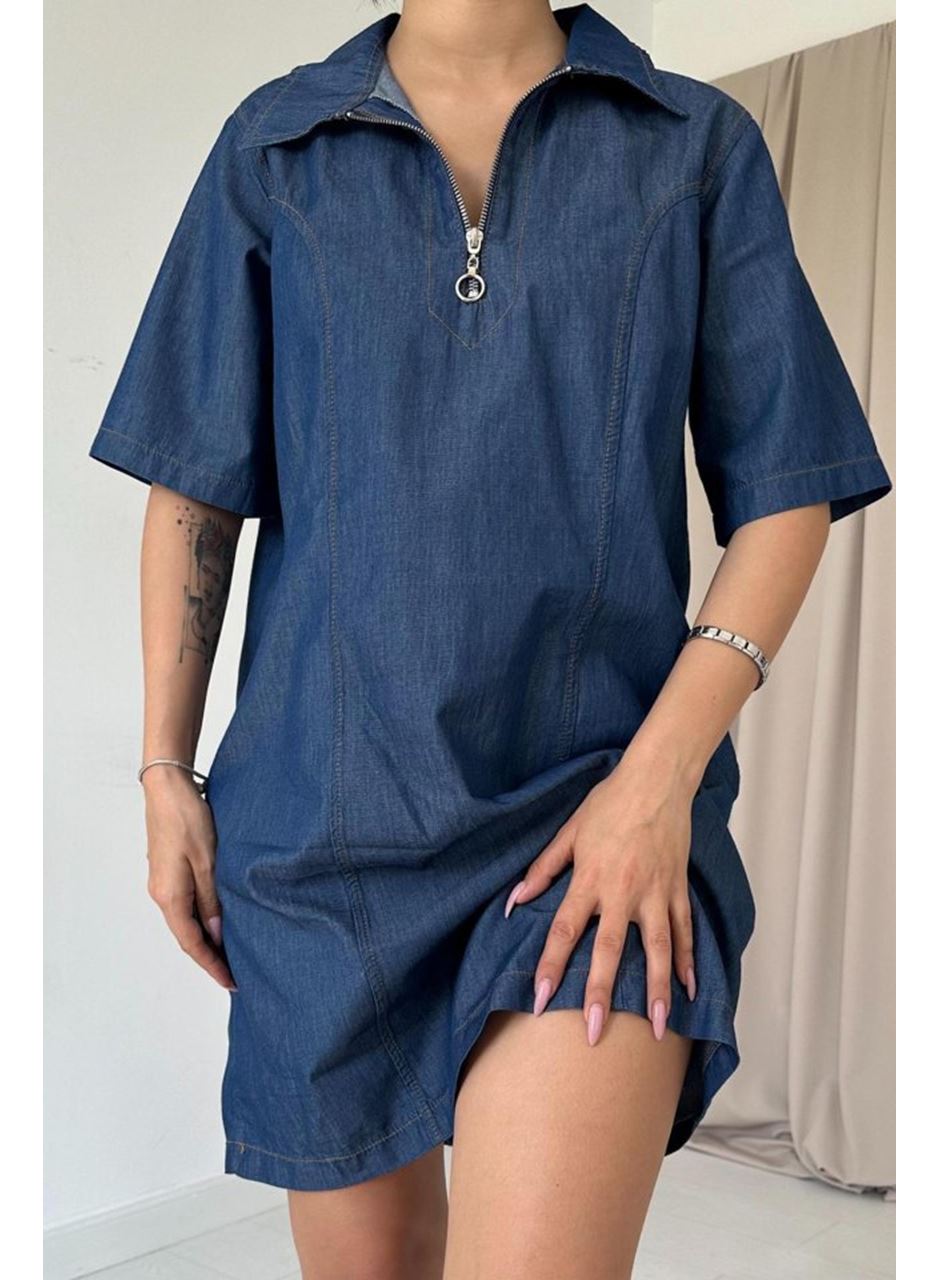 Mavi Tencel Kuplu Elbise