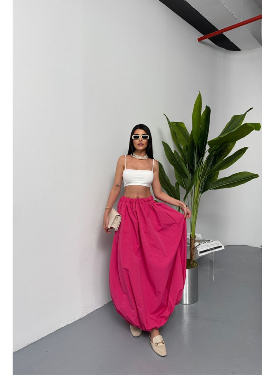 BEL LASTİKLİ BALON ETEK ŞANEL BOY SOFT KUMAŞ - Fuşya