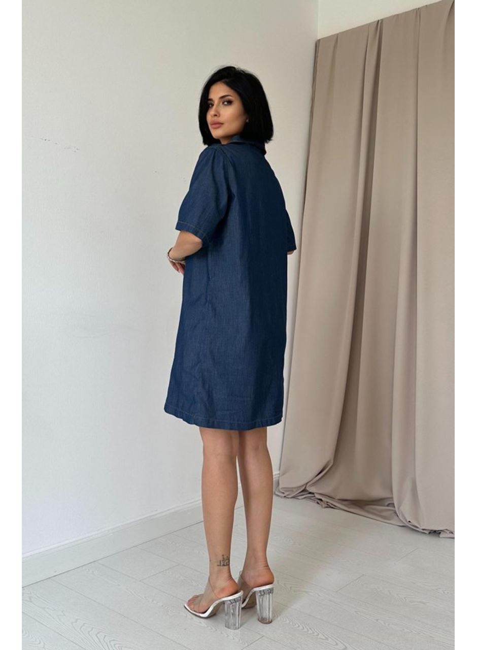 Mavi Tencel Kuplu Elbise