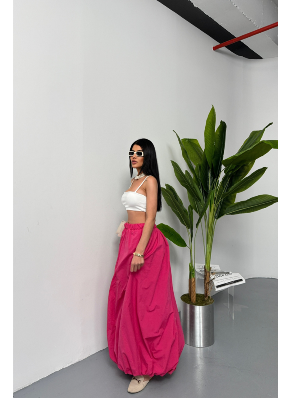 BEL LASTİKLİ BALON ETEK ŞANEL BOY SOFT KUMAŞ - Fuşya