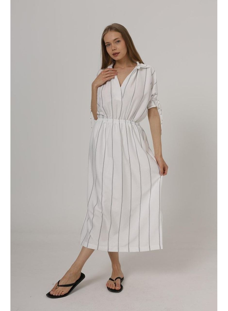 Beli Lastikli Elbise - Beyaz