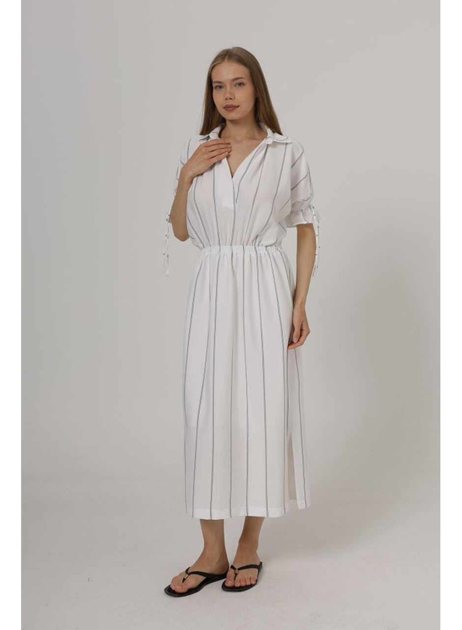 Beli Lastikli Elbise - Beyaz