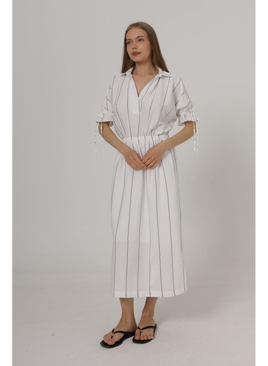Beli Lastikli Elbise - Beyaz