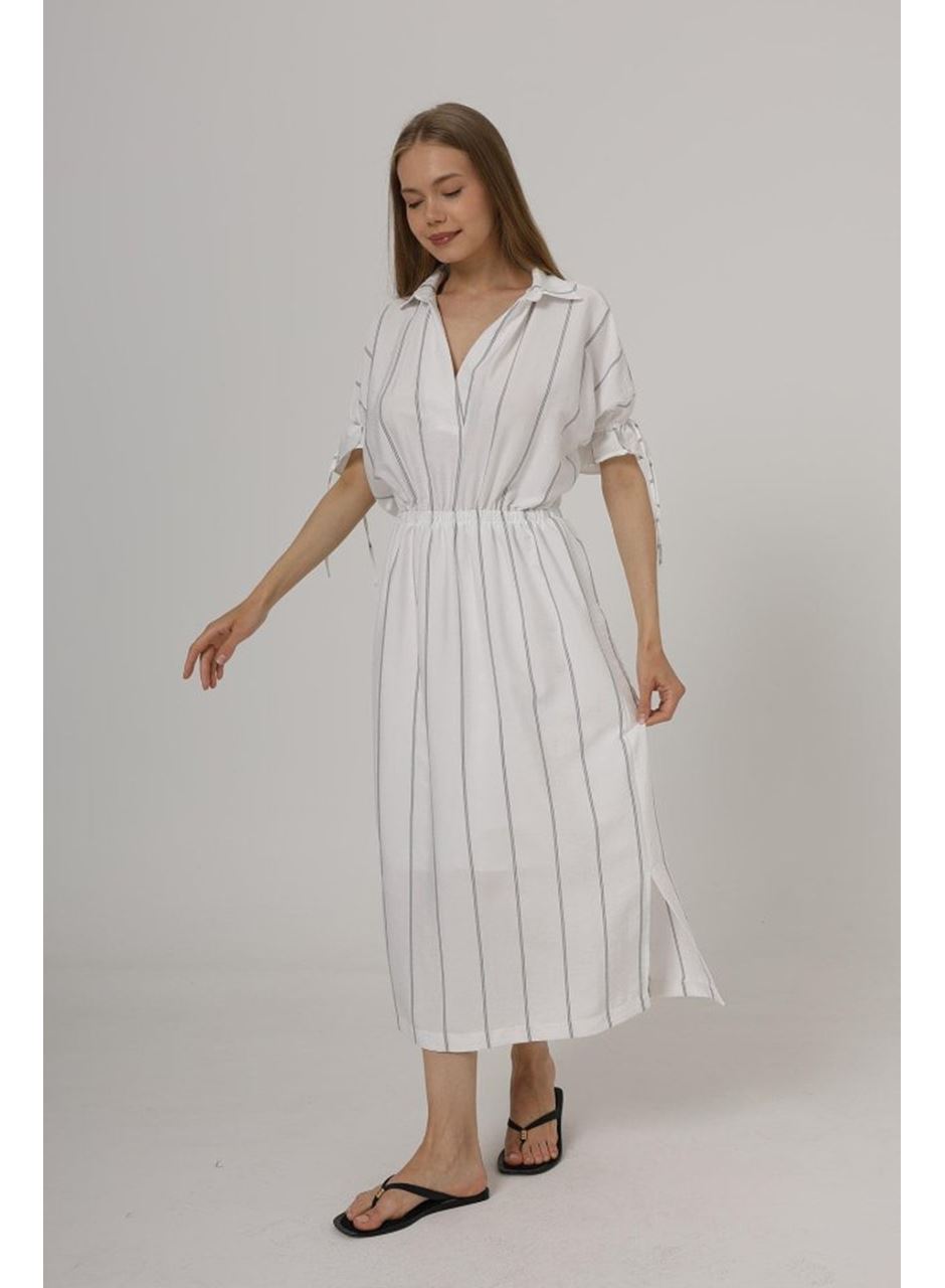 Beli Lastikli Elbise - Beyaz