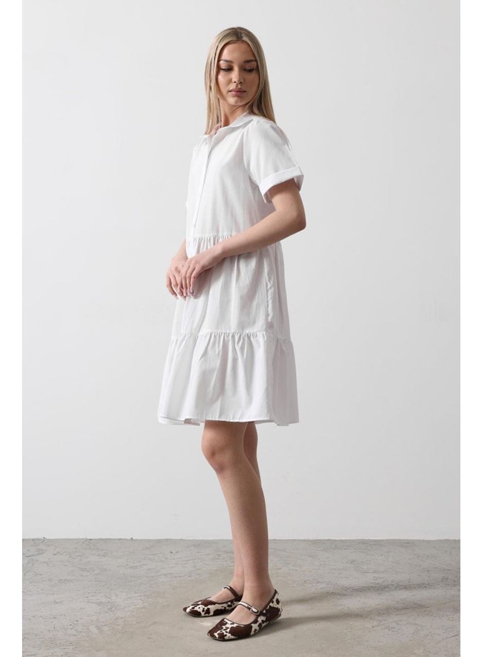 Kısa Kol Düğmeli Elbise - Beyaz