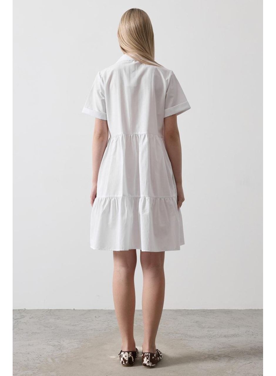 Kısa Kol Düğmeli Elbise - Beyaz