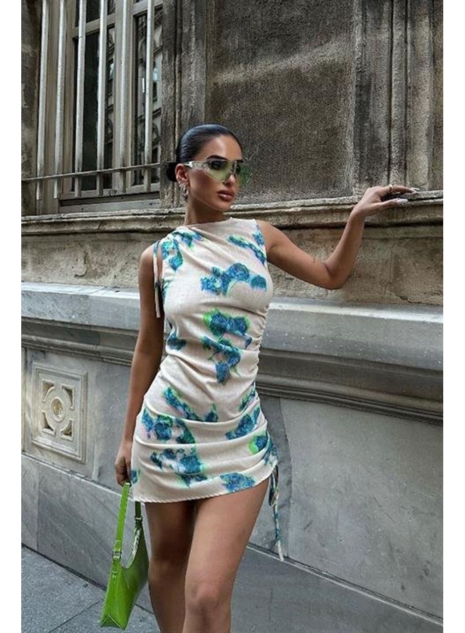 Marilyn Desenli Büzgülü Elbise 2514-13