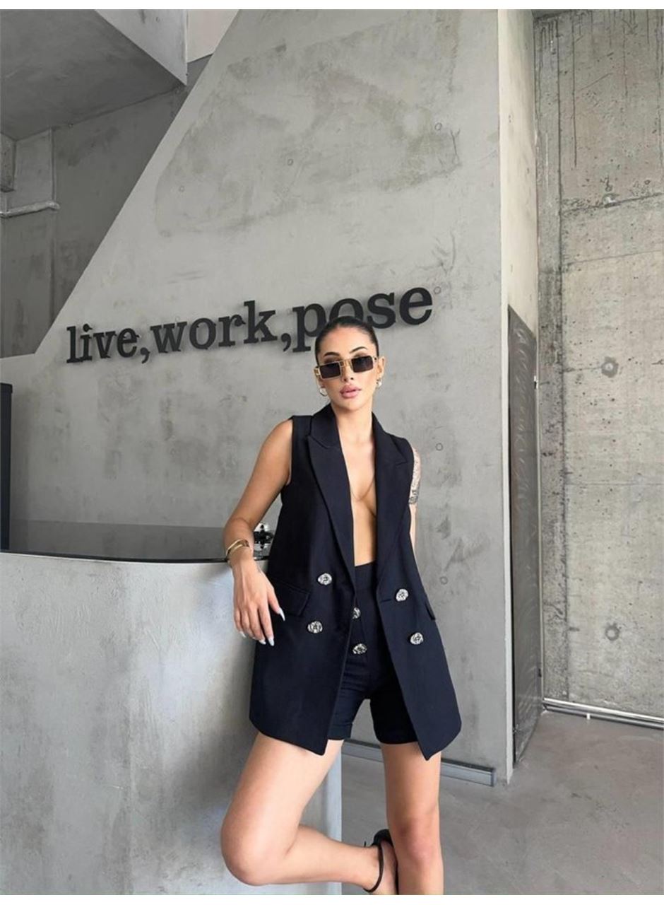 KETEN YELEK - ŞORT TAKIM - Siyah