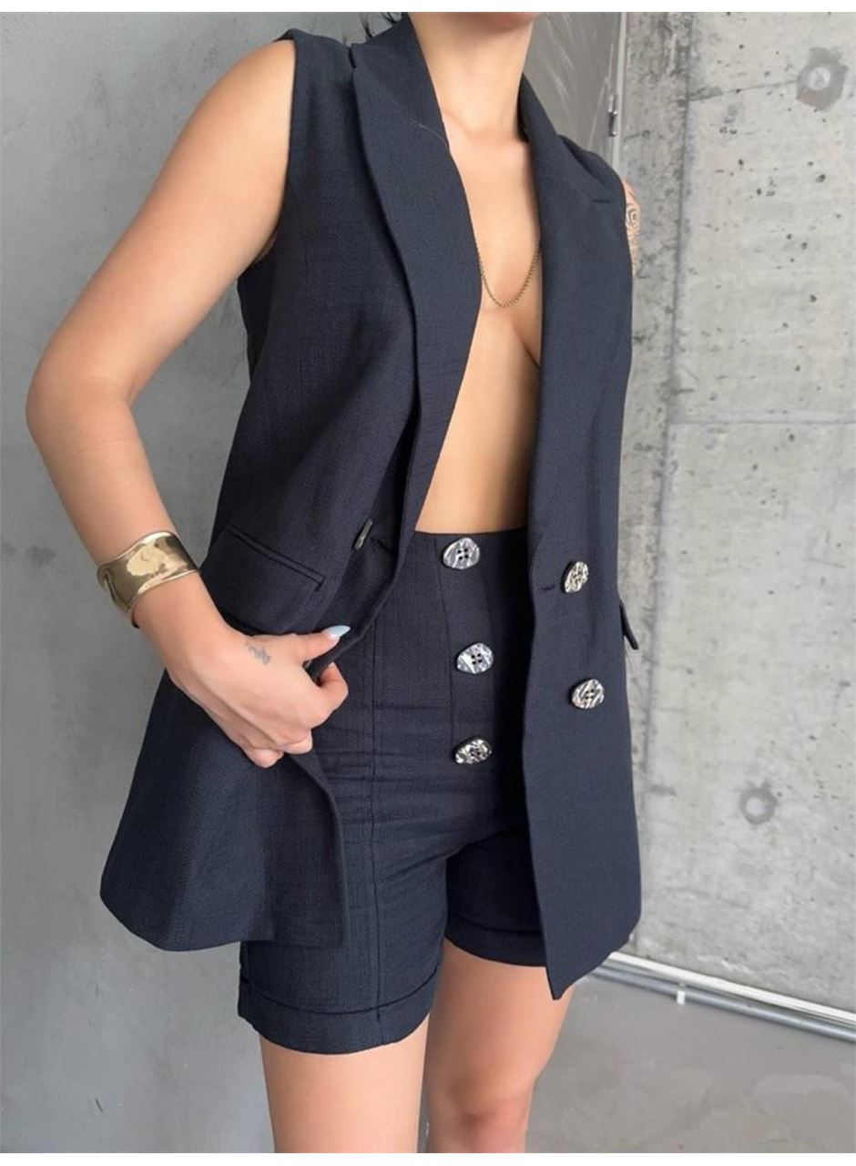 KETEN YELEK - ŞORT TAKIM - Siyah