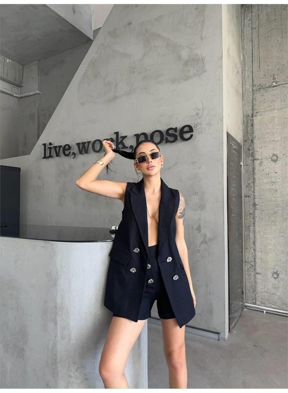 KETEN YELEK - ŞORT TAKIM - Siyah