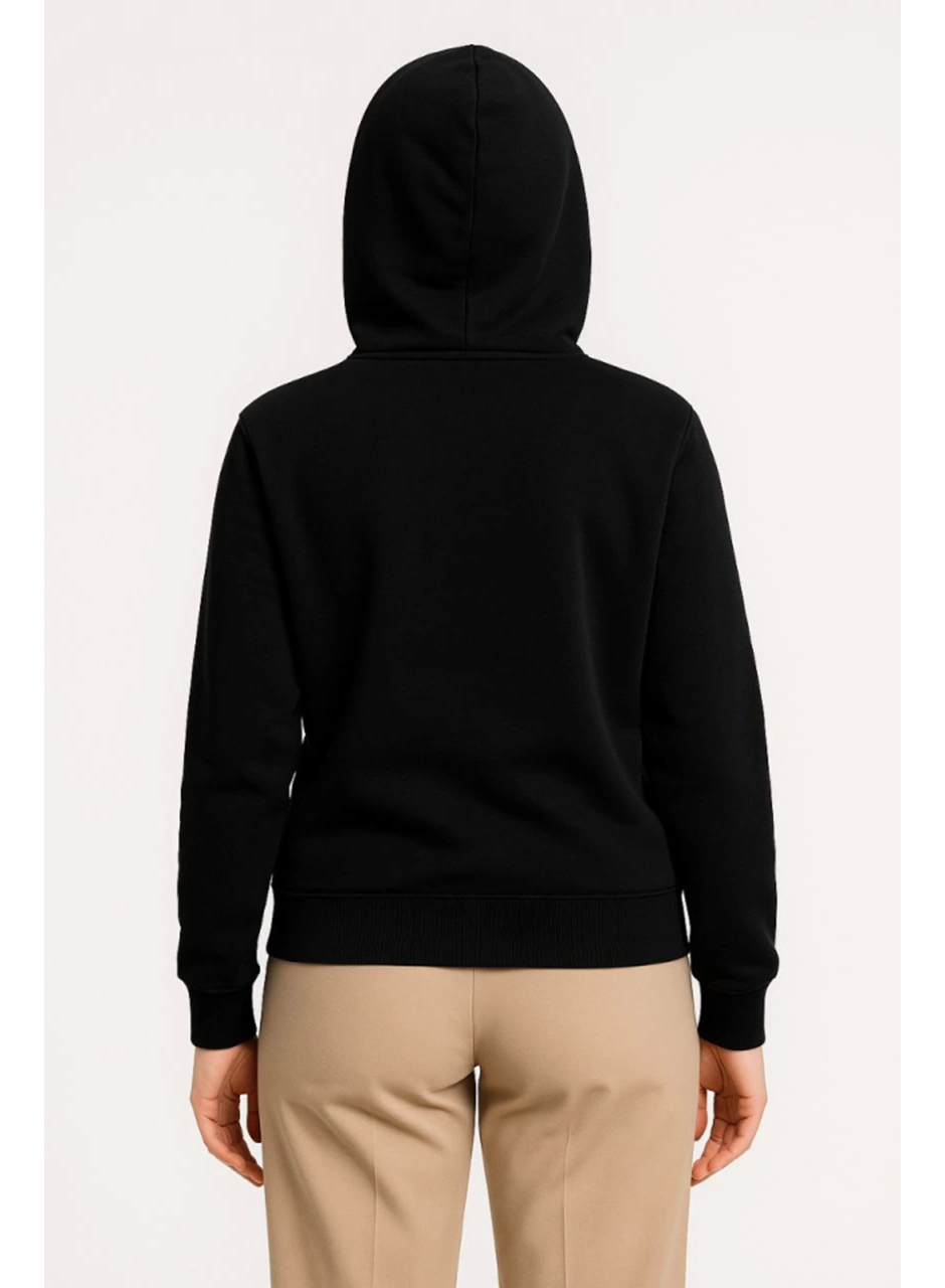 Üç İplik Kapüşonlu Tam Fermuarlı Kanguru Çepli SweatShirt Hoodie - Siyah