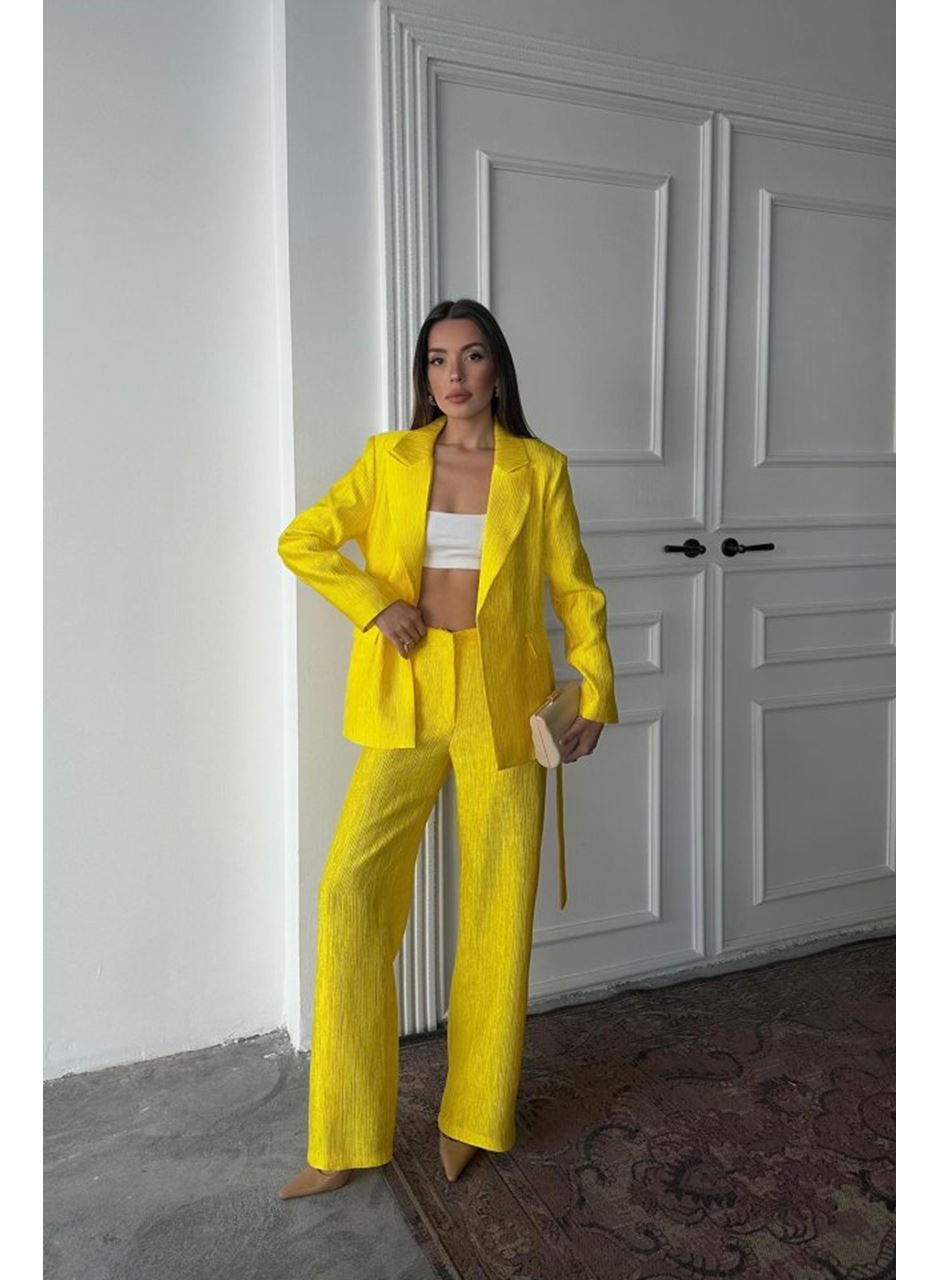 Neon Beli Kuşaklı Ceket Ve Pantolon Parlak Takım