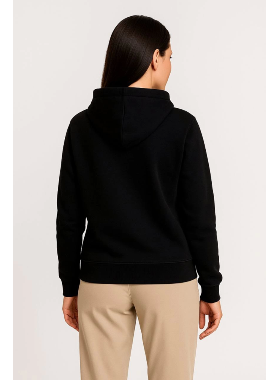 Üç İplik Kapüşonlu Tam Fermuarlı Kanguru Çepli SweatShirt Hoodie - Siyah