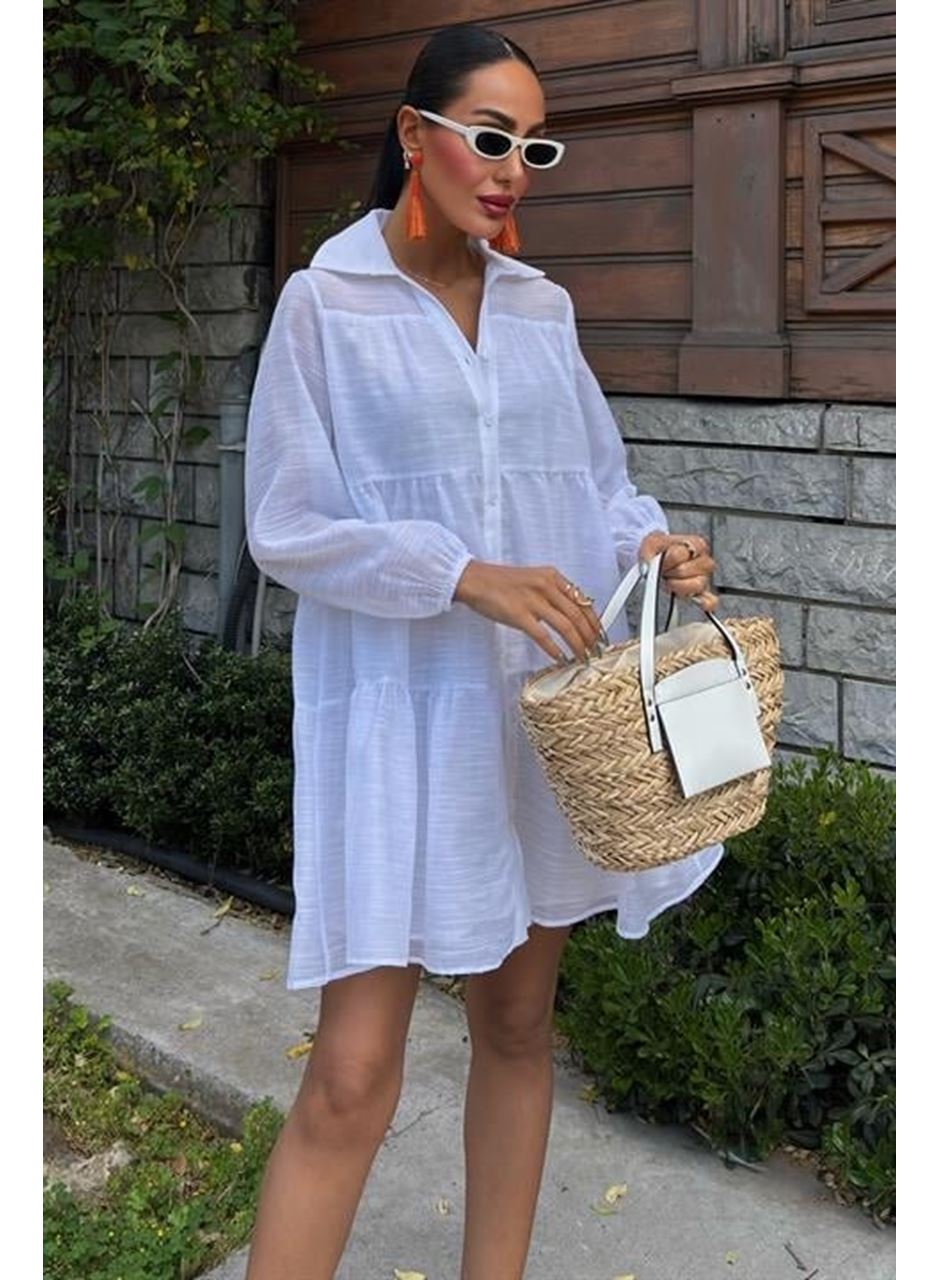 Gömlek Yaka Pileli Elbise 2898