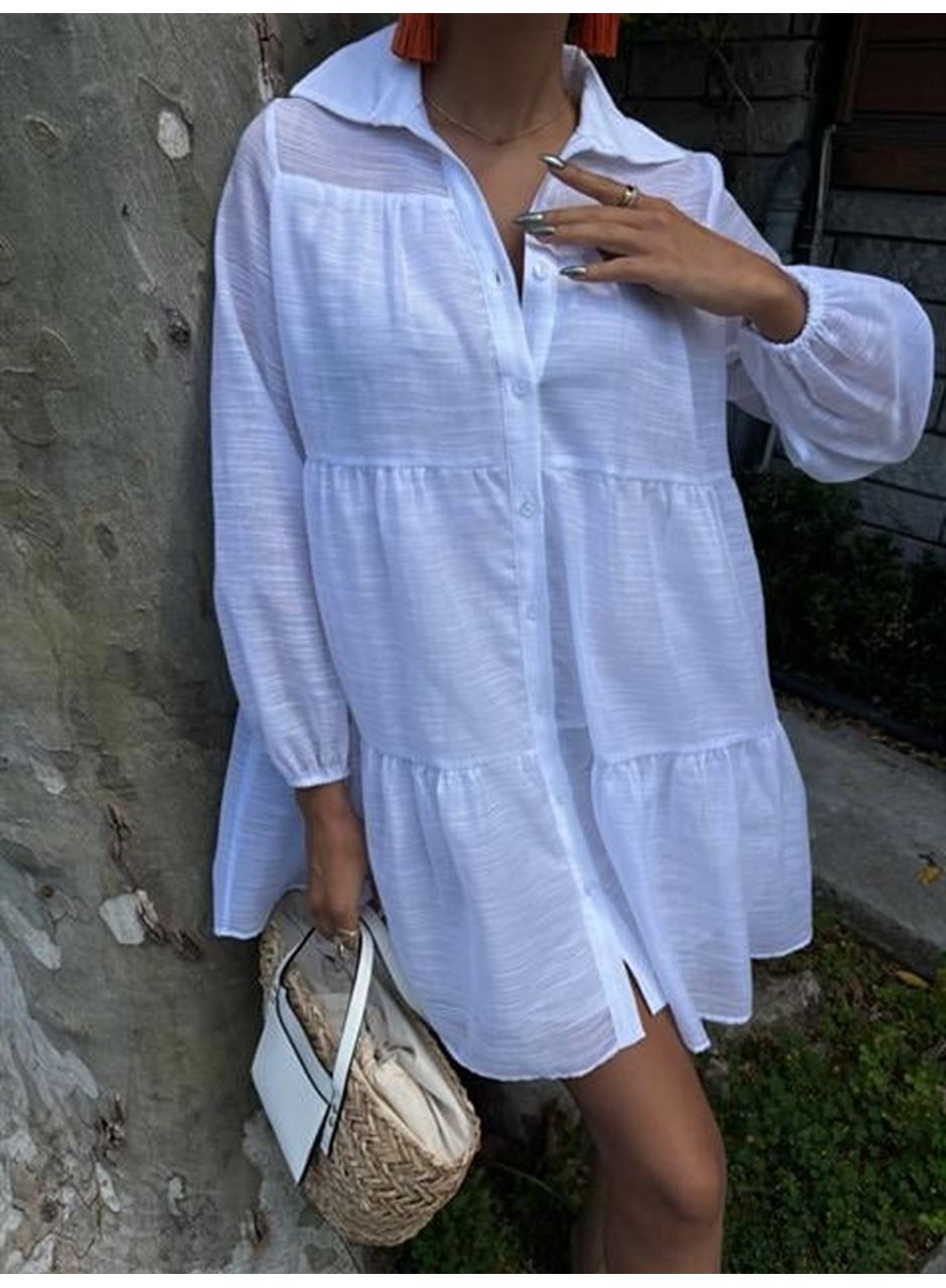 Gömlek Yaka Pileli Elbise 2898