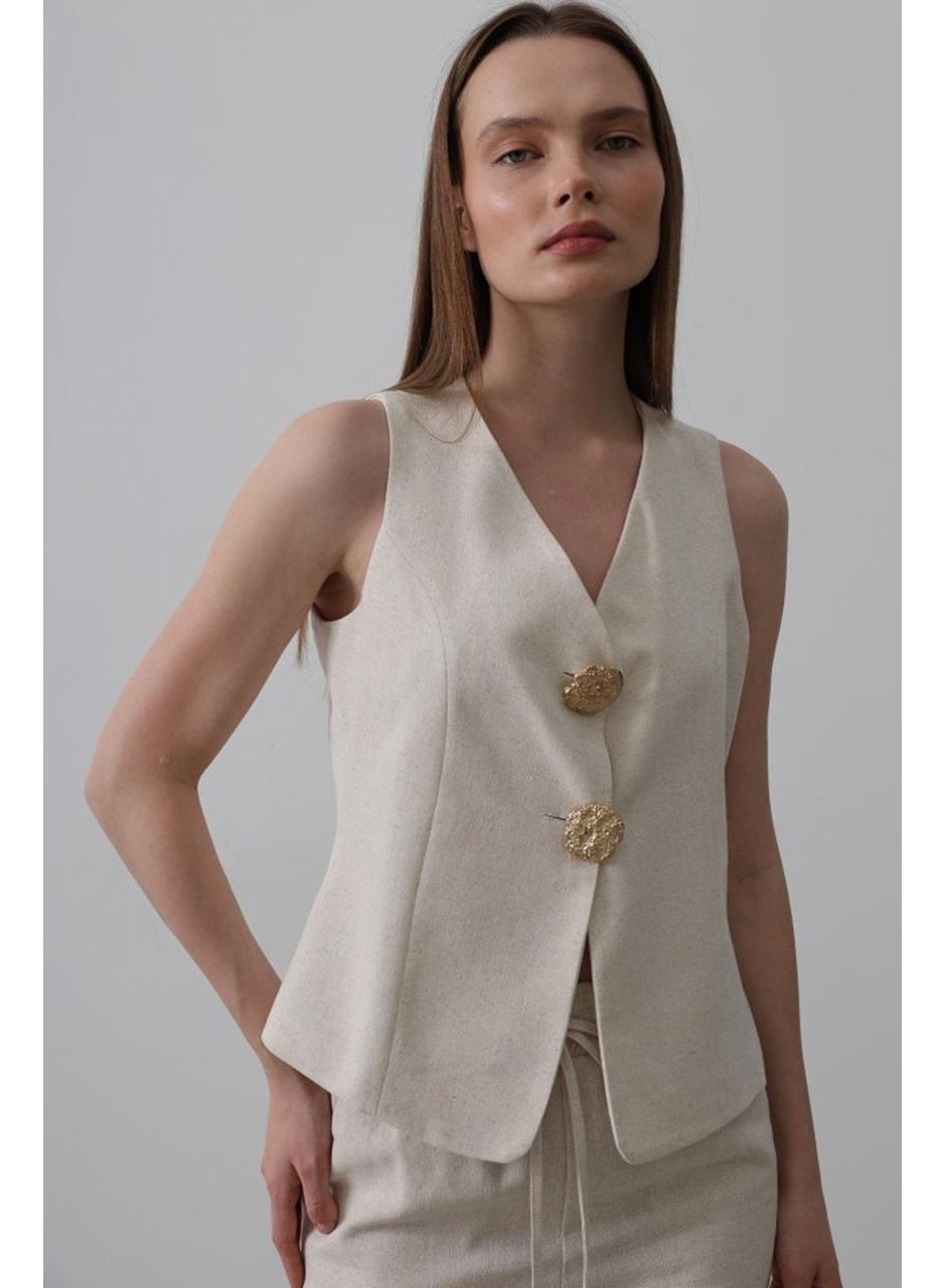 Düğme Detaylı Yelek - Krem