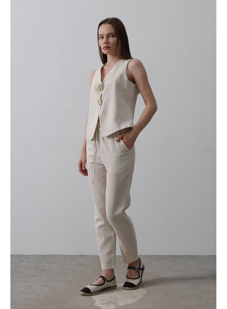 Düğme Detaylı Yelek - Krem