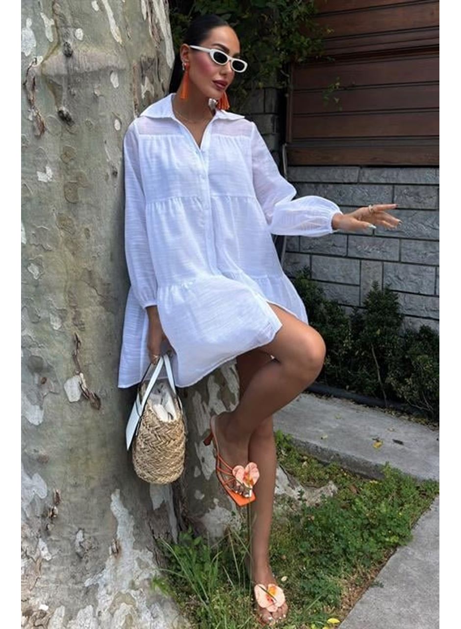 Gömlek Yaka Pileli Elbise 2898