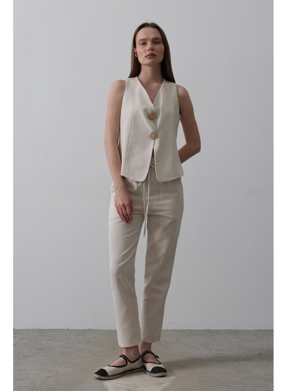 Düğme Detaylı Yelek - Krem