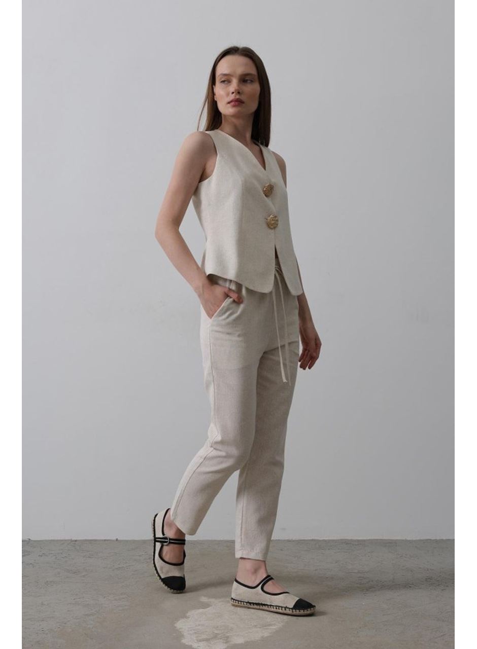 Düğme Detaylı Yelek - Krem