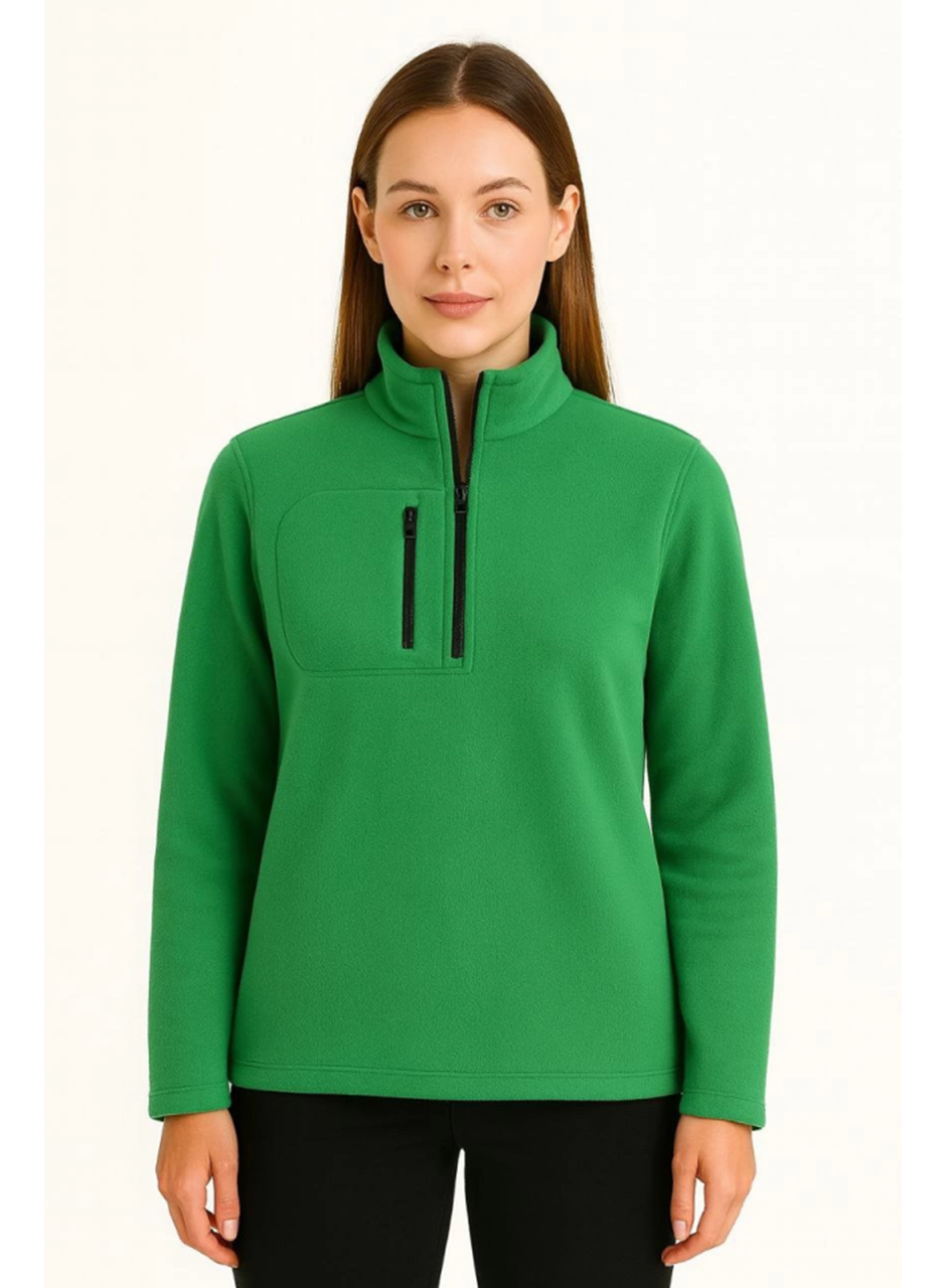 Polar Kazak – Dik Yaka, Yarım Fermuarlı, Fermuarlı Göğüs Cepli, Siyah Biyeli, Kışlık Rahat Regular Fit Günlük Model - Yeşil