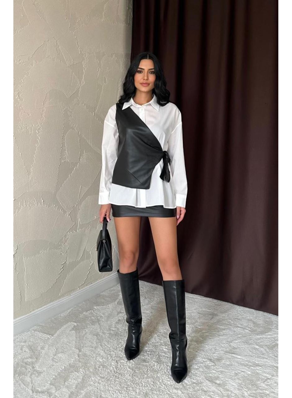 Beyaz Yandan Bağlamalı Yelek Gömlek