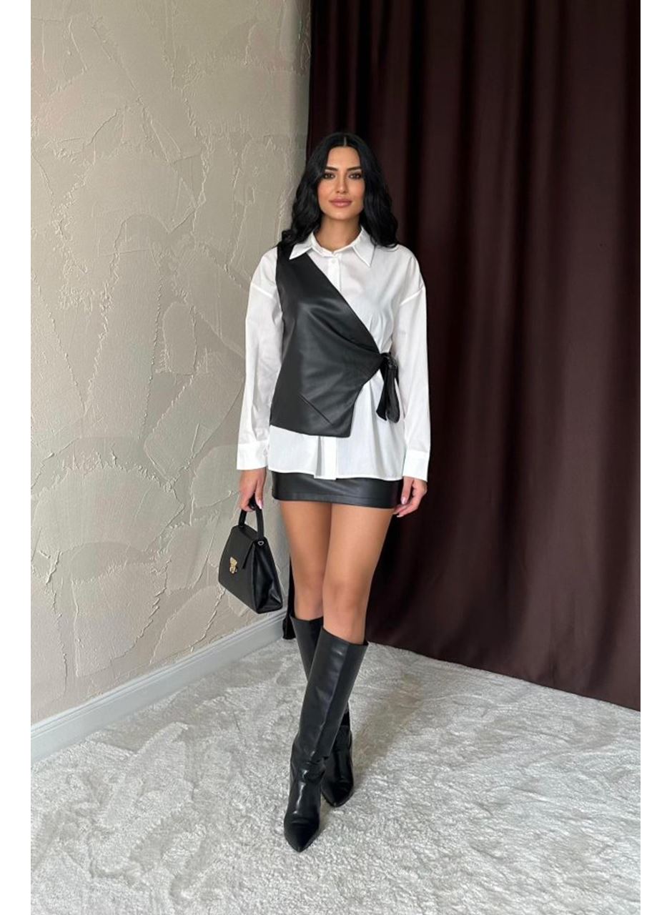 Beyaz Yandan Bağlamalı Yelek Gömlek