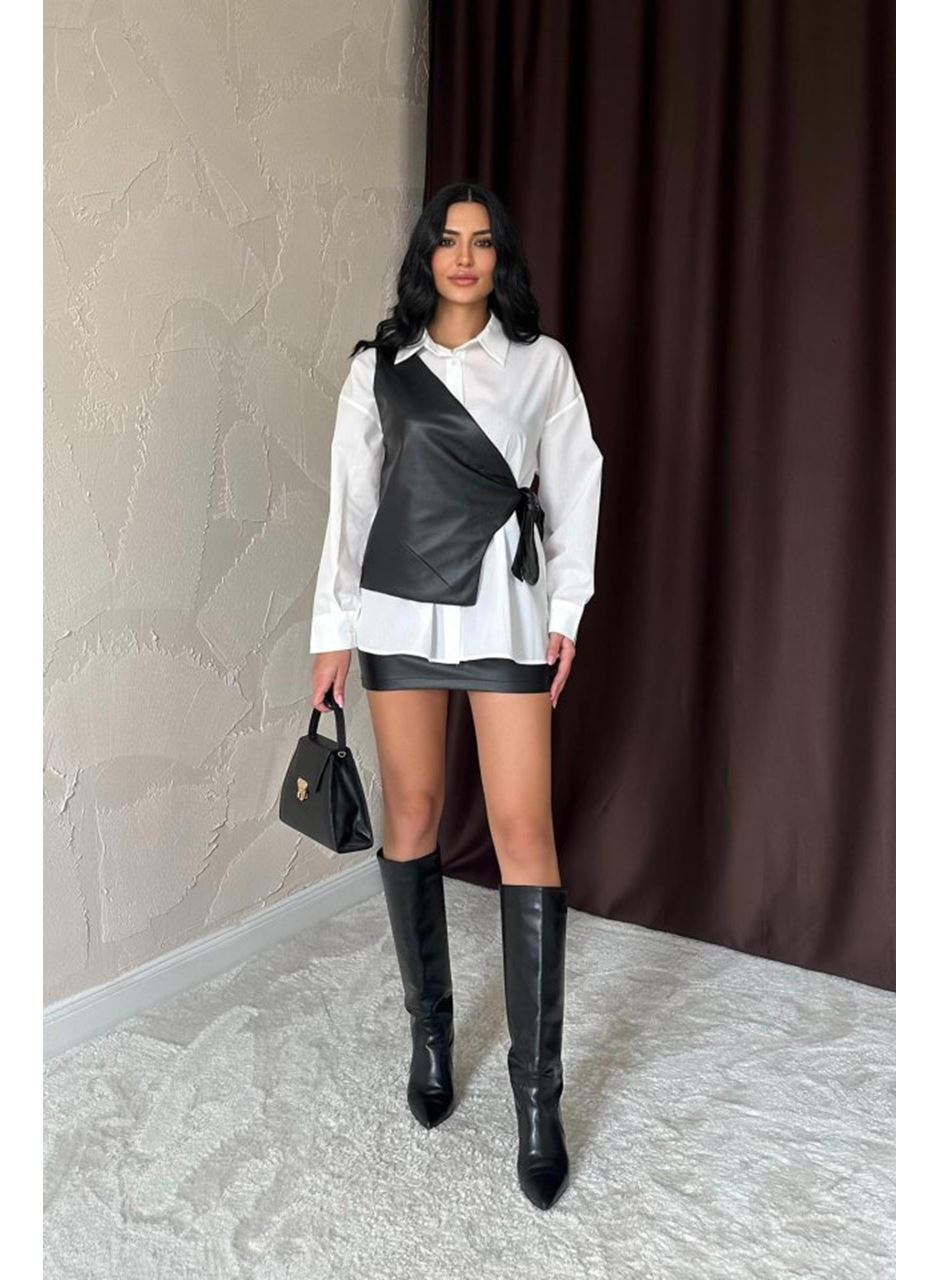 Beyaz Yandan Bağlamalı Yelek Gömlek