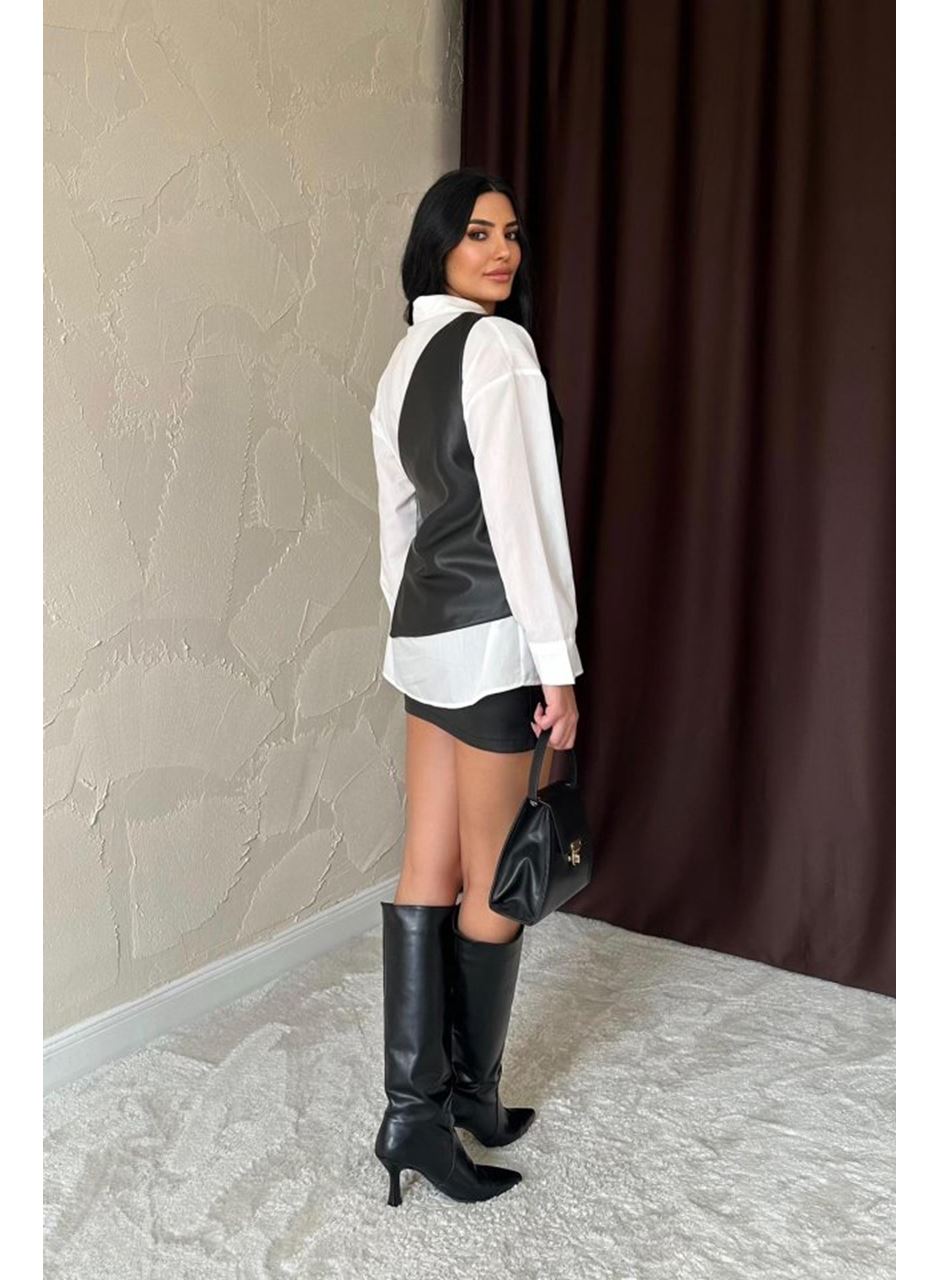 Beyaz Yandan Bağlamalı Yelek Gömlek