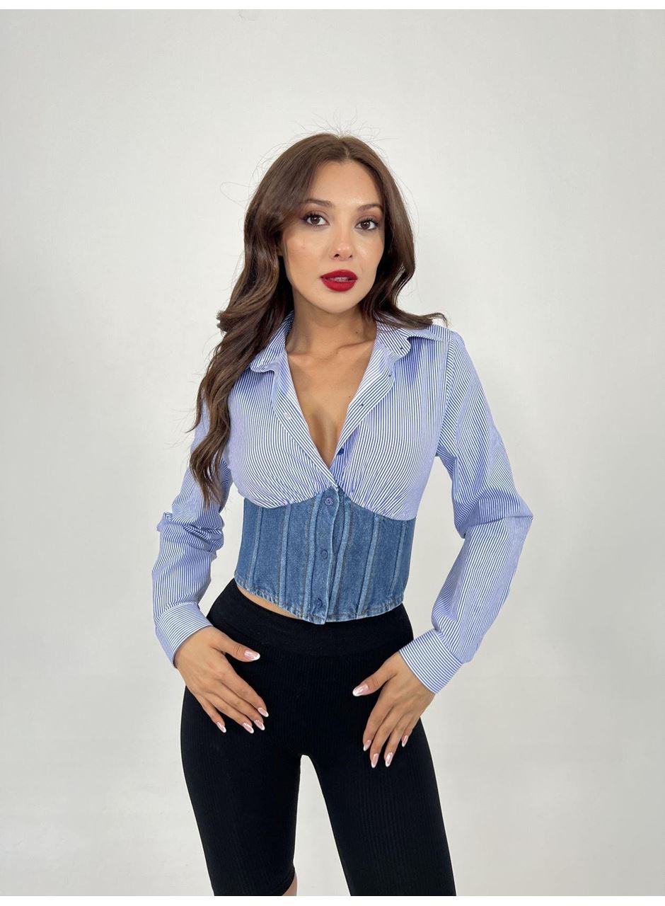 6963 GÖMLEK-MAVİ BEYAZ ÇİZGİLİ