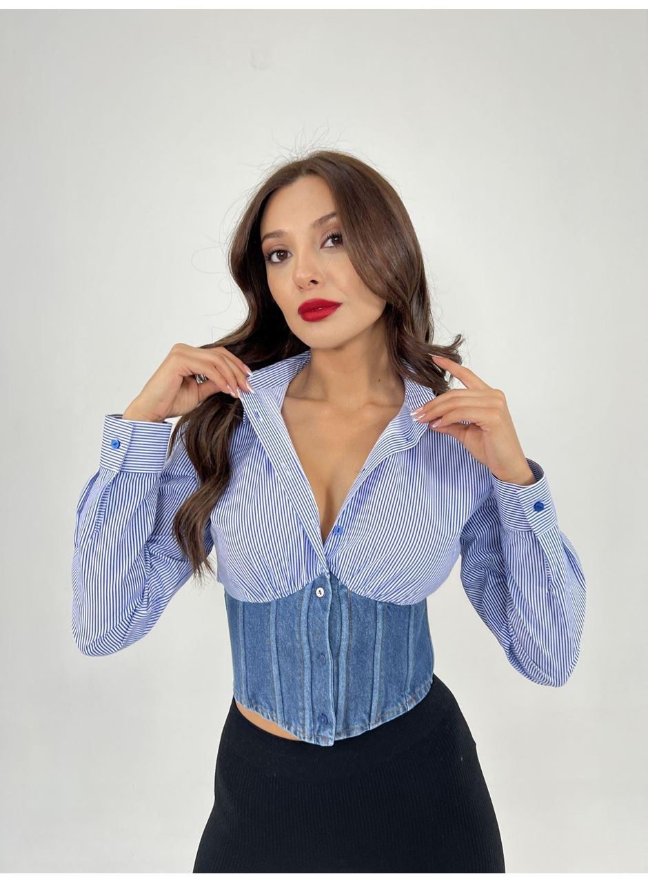 6963 GÖMLEK-MAVİ BEYAZ ÇİZGİLİ